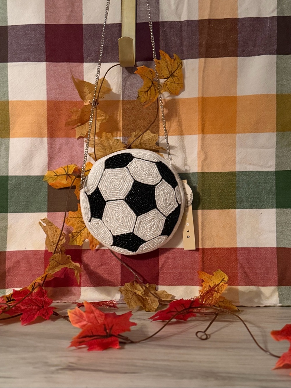 Beaded Soccer Ball Crossbody Bag - White & Black
